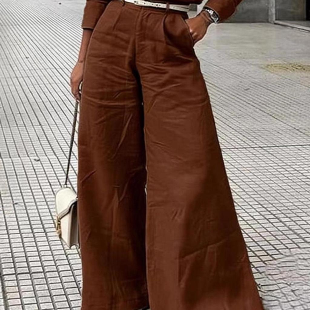 Women's Cotton Linen High Waist Wide Leg Pants with Pockets Summer Minimalist Solid Color Casual Office Trousers
