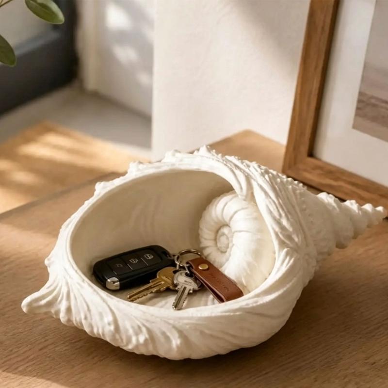 Conch Shape Jewelry Tray Trinkets Dish Trinkets Plate with Raised Ridges and Rolled Folds for Jewelry, Hair Accessories, Dresser Storage, or Bedroom