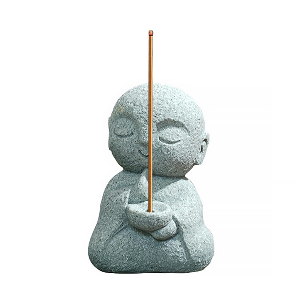 Jizo Statue Set: Soothing and Cute Small Figurine with Handheld Incense, Made of Granite (Mikage), Perfect for EntrywayGarden Decor, Waterproof, God