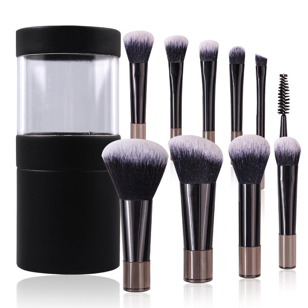 Portable 10pcs mini makeup brush with storage bucket, soft bristle powder, blush, conture, eyeshadow, eyelash and eyeliner brush