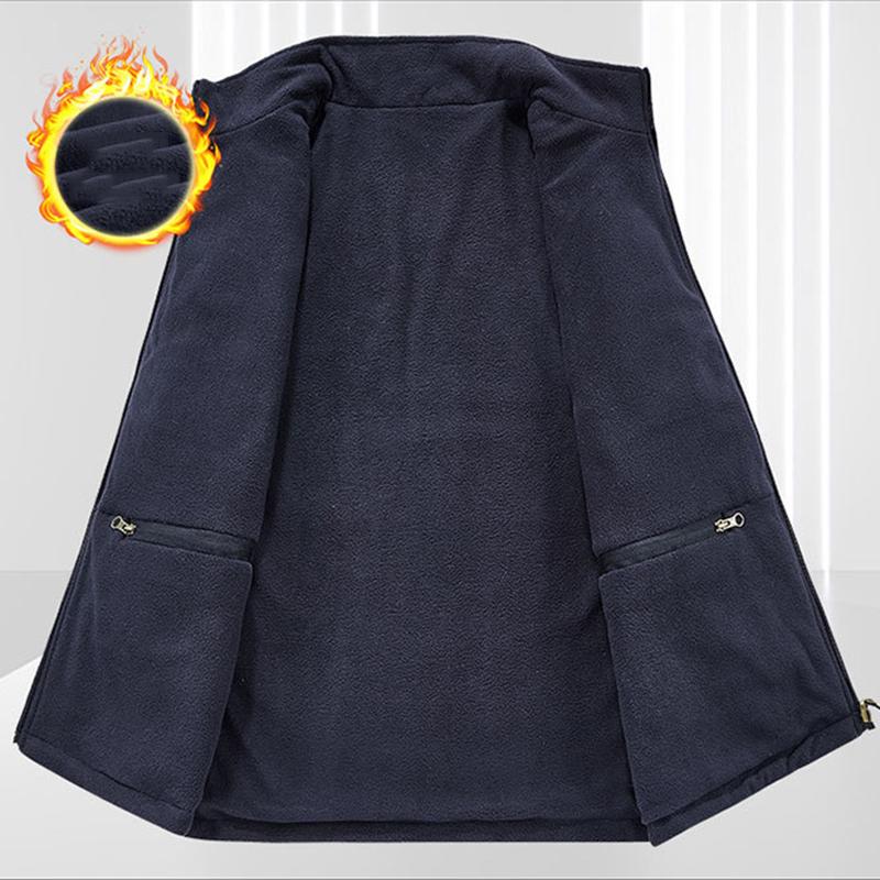 Double Sided Thick Vest with Fleece Pockets and Outdoor Men's Plus Size Vest In Spring and Autumn, Sleeveless Camisole Jacket