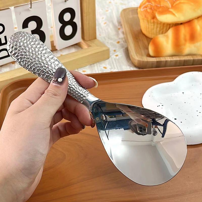 Stainless Steel Hammer Patterned Long Handle Rice Spoon Cafeteria Restaurant Self-Service Rice Shovel Household Rice Scoop
