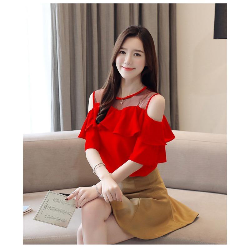 Round Neck Solid Color Chiffon Shirt Summer New Three-quarter Sleeve Loose Top for Women