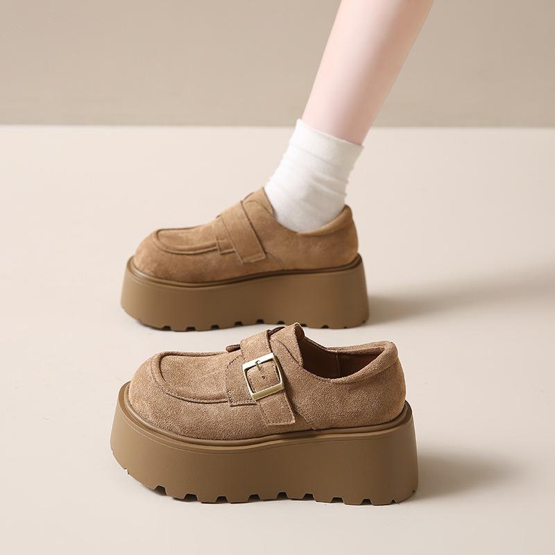 All-inclusive spring new small leather shoes retro fashion platform muffin sole casual Boken single shoes