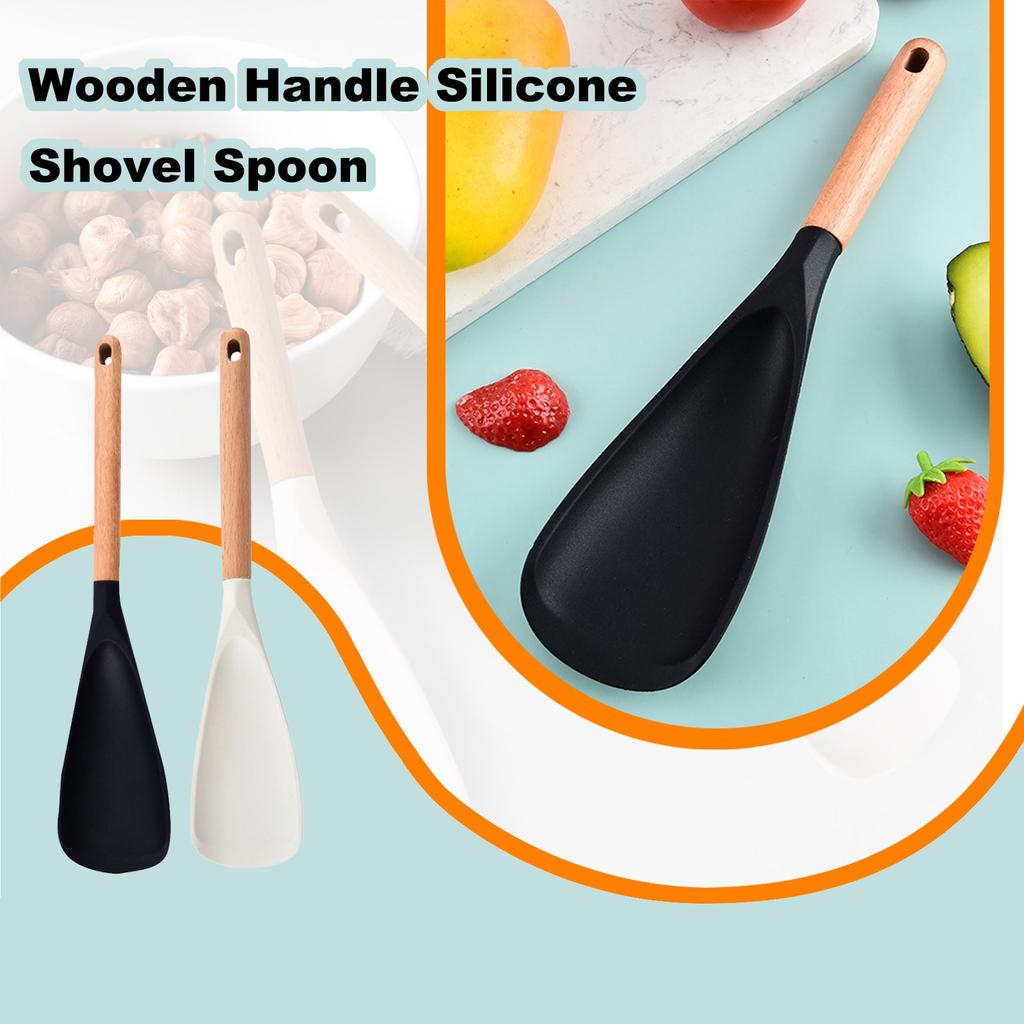 2pcs Japanese Wooden Handle Silicone Shovel Spoon Multifunctional Food Supplement Shovel
