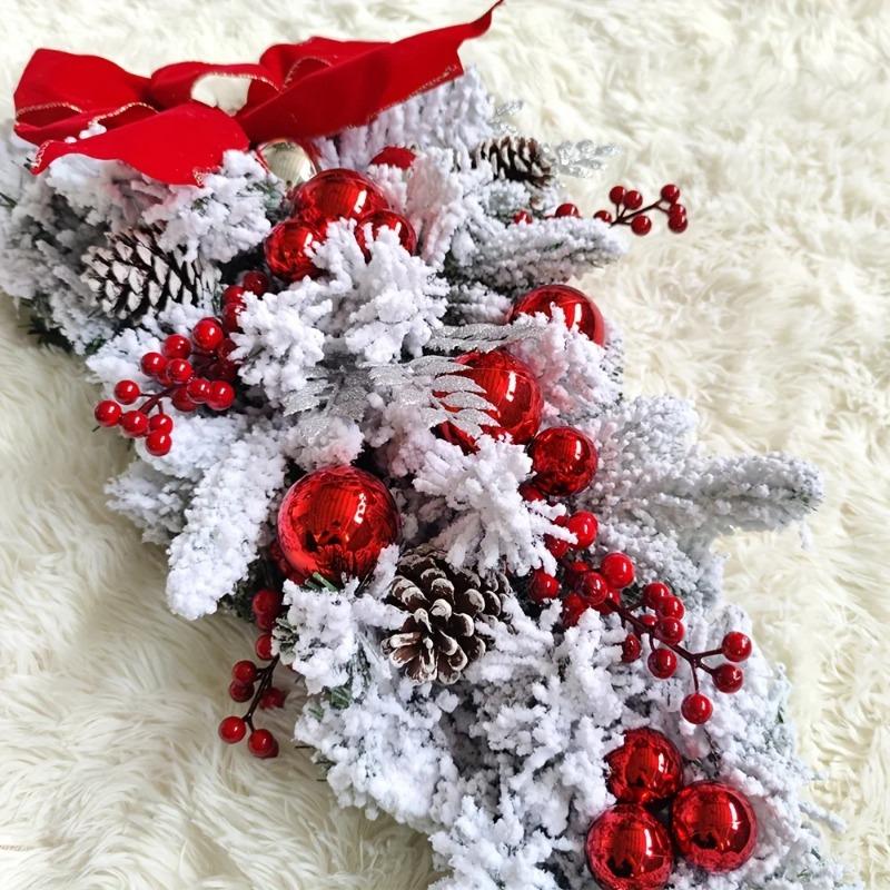 Coroană de Crăciun pentru Ușa din Față Coroană de Crăciun pentru Ușă Ornamente cu Bile Roșii pentru Ușă Fereastră Măsuță Decor de Crăciun Interior Exterior