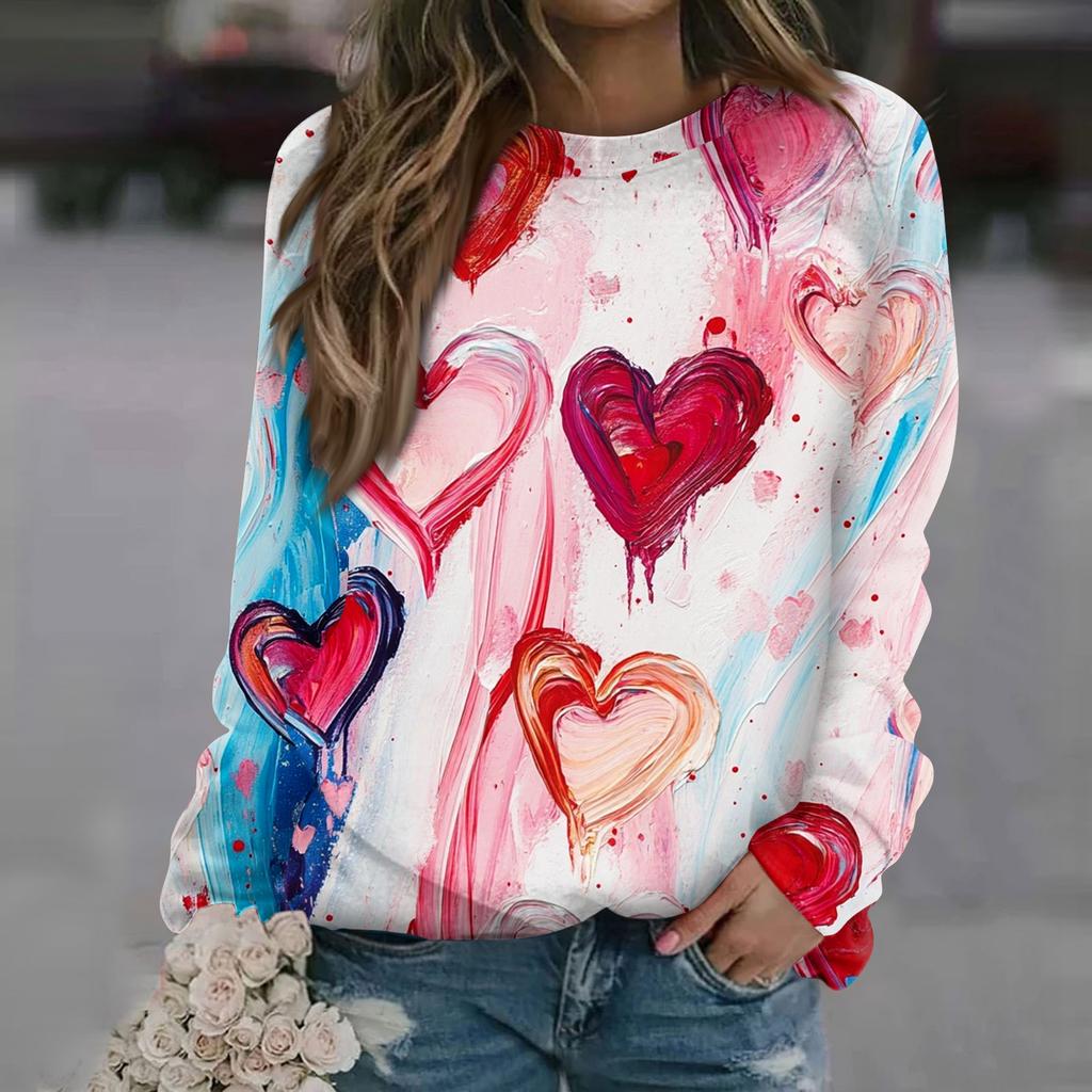 Damenmode Lässig Langarm Bedruckter Halsausschnitt Sweatshirt-Oberteil