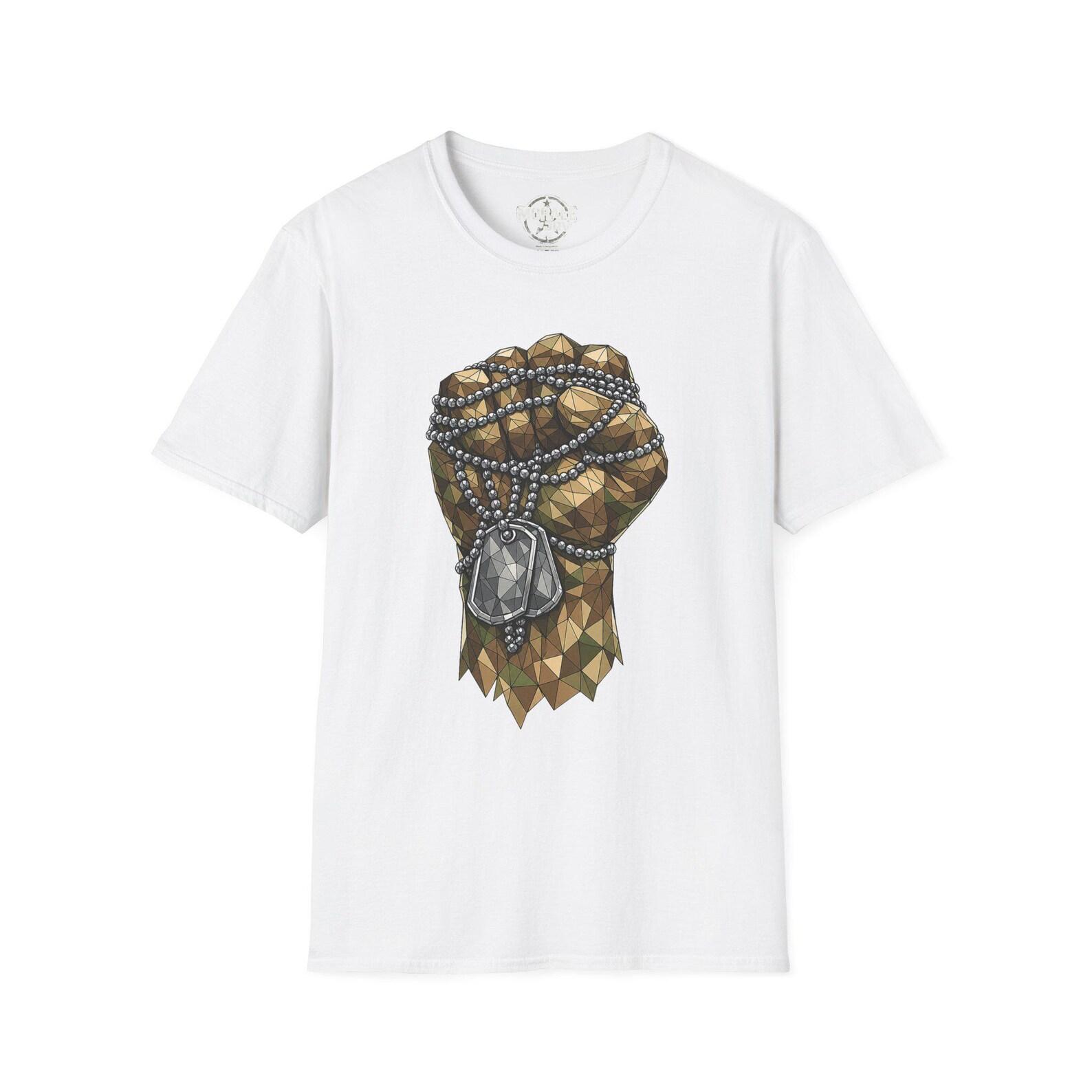 Fist with Dog Tags T-Shirt Fist Military Necklace Graphic 3XL