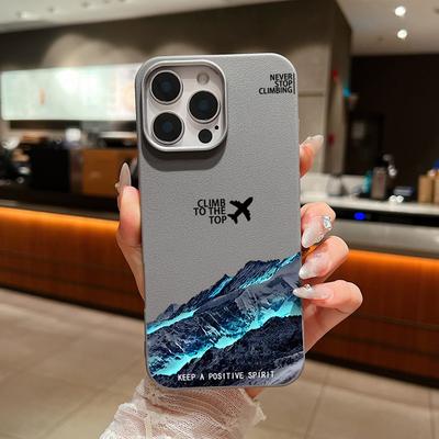 Flugzeug Berg Druck Stoßfestes Slim Case Für iPhone 16 15 Pro Max 14 Pro 13 12 11 Ledertextur TPU Weiche Matte Handyhülle