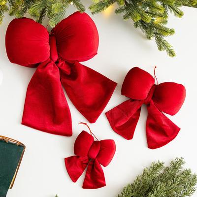 Korean Velvet 3D Bow Ornament for Christmas Tree and Wedding Decor