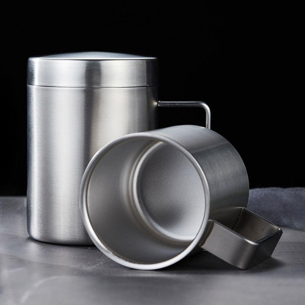 Bärbar dubbelväggig kaffemugg med lock Rostfritt stål Okrossbar Mjölktekoppar med handtag Tumbler Kanna Resa