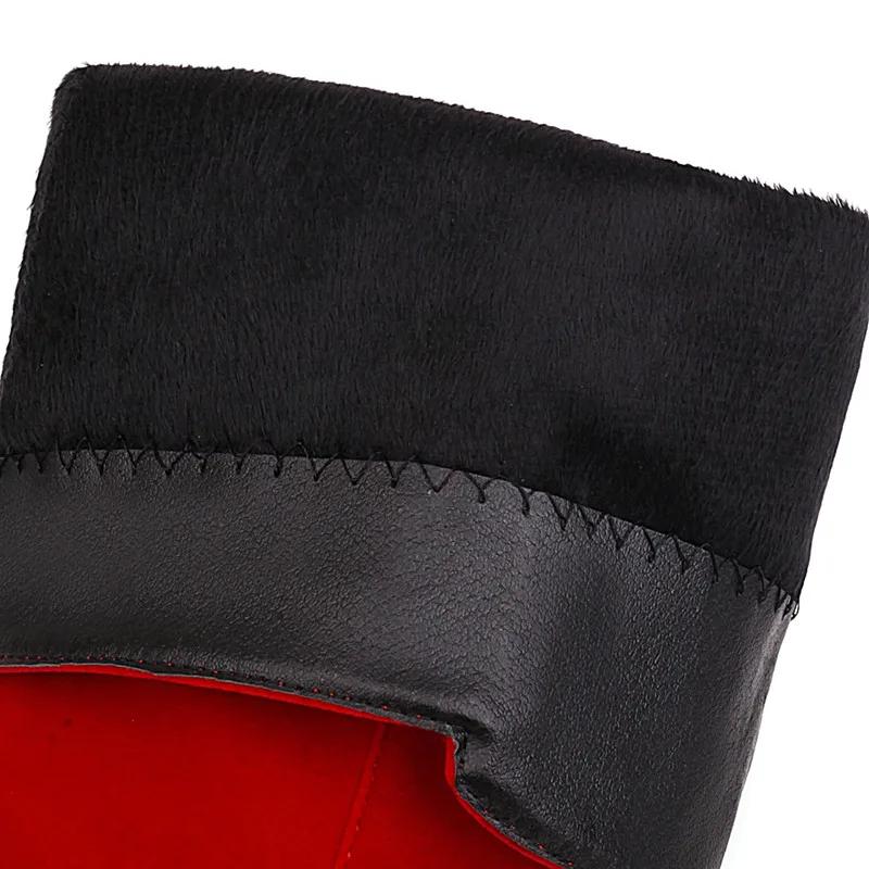 Women's High Red Boots Platform Heeled Knee High Long Boot Flock Black Large Size 45 48 Footwear Warm Shoes 2025 Winter Ladies