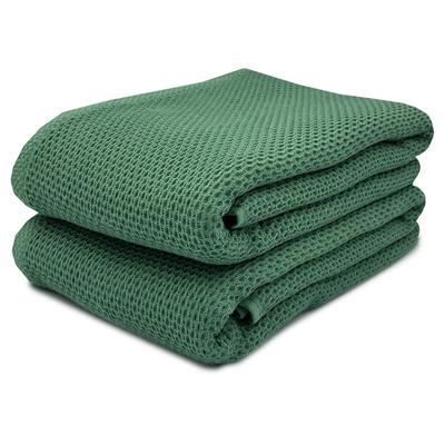 ORIGINLIFE Bath Towels, Green, Set of 2, Waffle, Hotel Style, 100% Cotton