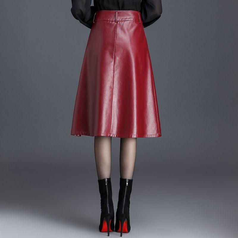 Medium and long simple pu leather skirt, autumn and winter new high-waisted commuting fashion A-shaped leather skirt