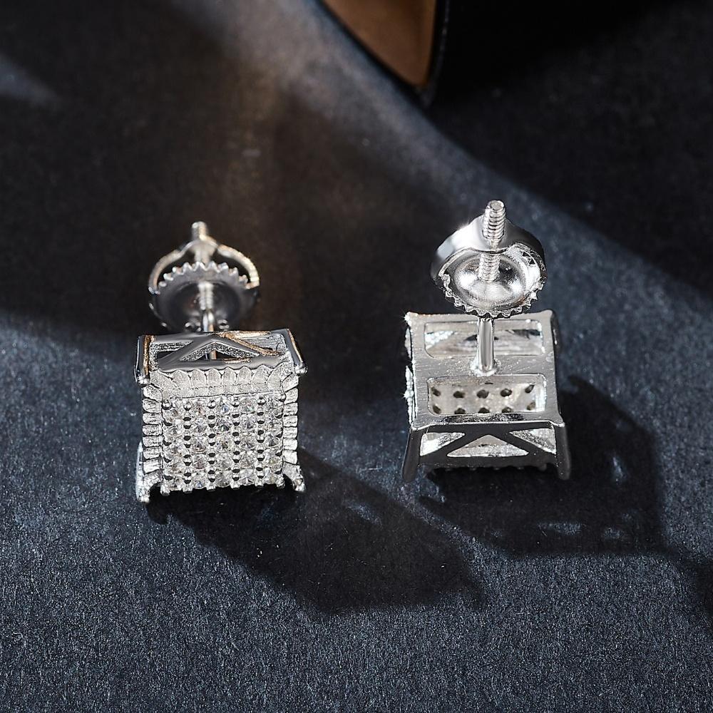 Quadratische Ohrstecker aus 925er Sterlingsilber mit Moissanit für Damen, Hochzeitsgeschenk