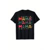 Women Plus Size Mama Bear Fish Graphic T-Shirt Black Round Neck Colorful Applique Casual Summer Mothers Day Gift Top