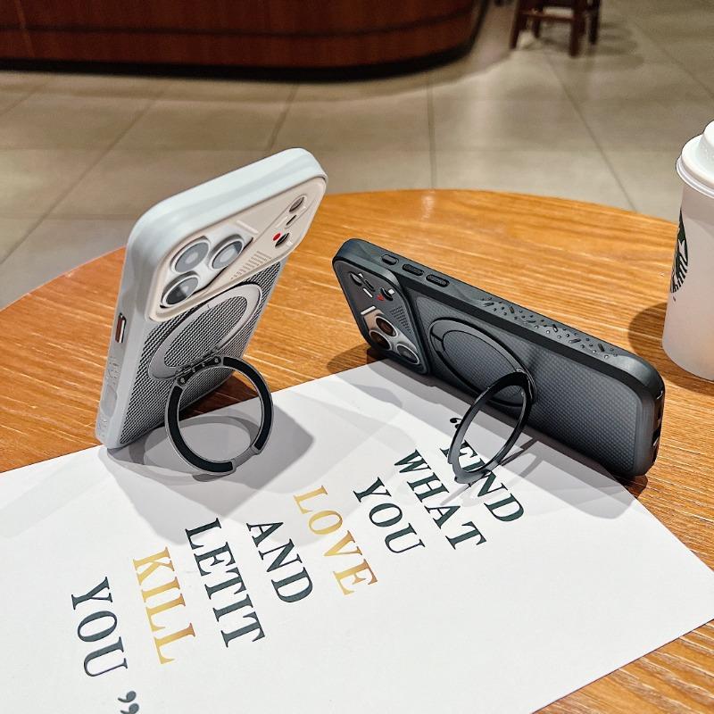 Plating Carbon Fiber Pattern Bracket For Magsafe Magnetic Case For iPhone 17 16 Pro 15 14 13 17 18 Pro Max Fall prevention Cover