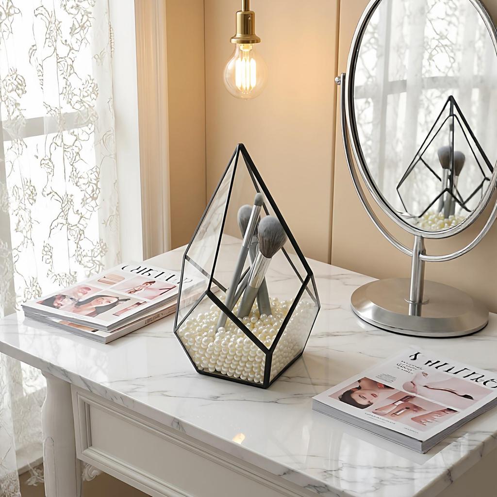 Geometric Glass Rhombus Greenhouse Ornament: European Wine Cabinet Micro Landscape & Preserved Flower Pot Craft