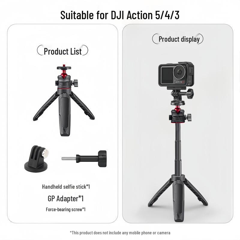 DJI Osmo Action 6 Mini Tripod & Extension Selfie Stick for Desktop & Mounting 4/5 Pro Action Camera.