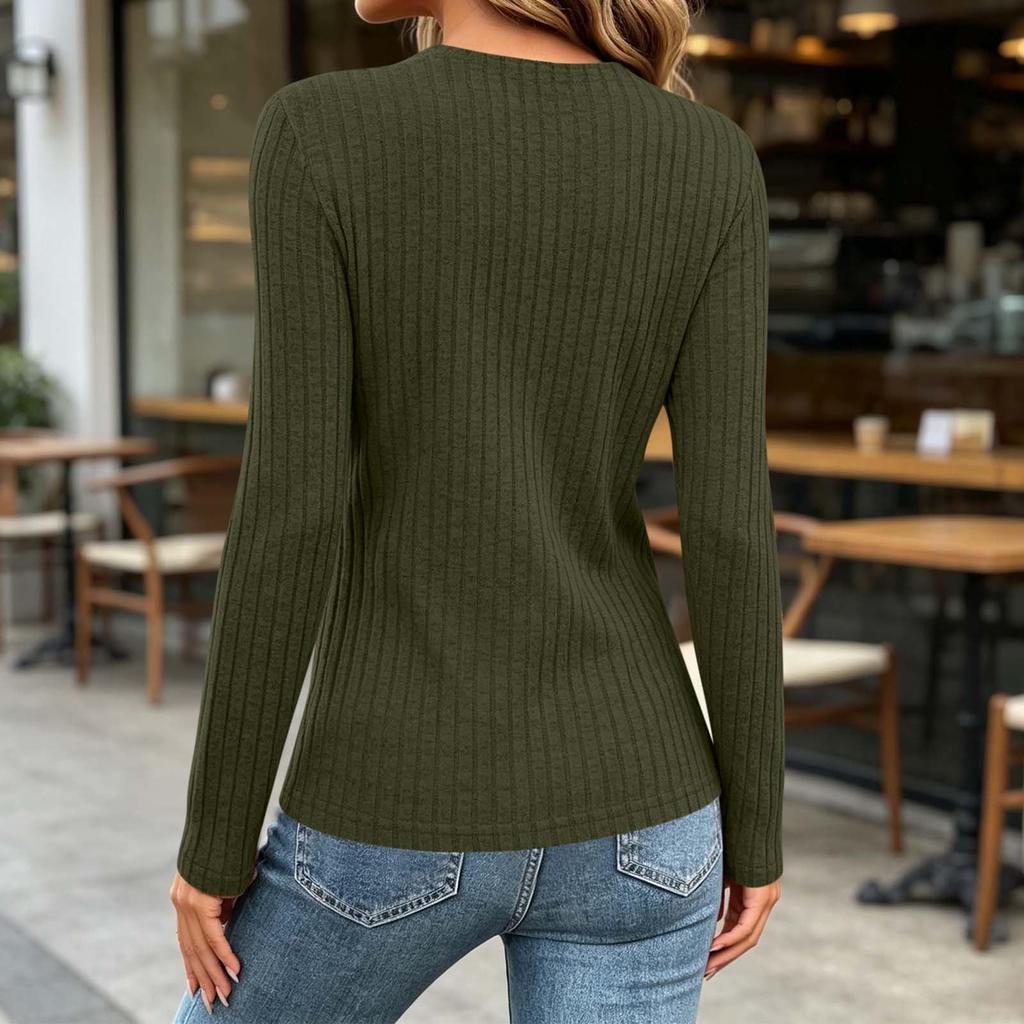 Women's Casual Long Sleeve Ribbed Cowl Neck Top for Everyday Wear