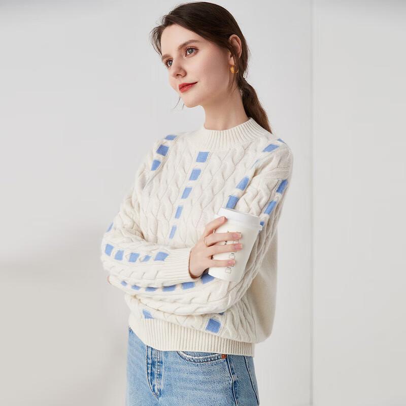 Zhaojun Women's Autumn/Winter Pure Cashmere Plaid Mock Neck Sweater