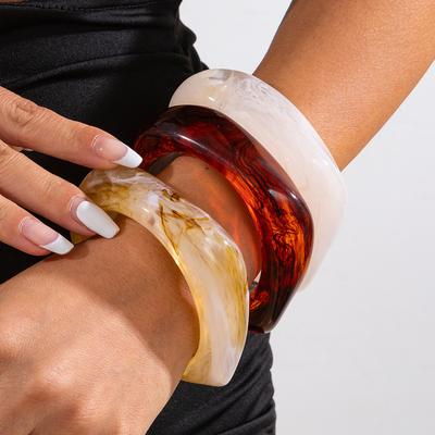 Accessoires, Bracelet Tache Irrégulière Vintage, Bracelet Rond Large en Acrylique pour Femmes