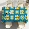 Blue Green Block Print Table Cloth Party Decor Dining Room Home Kitchen Patios Waterproof Stain-Proof Table Cloth