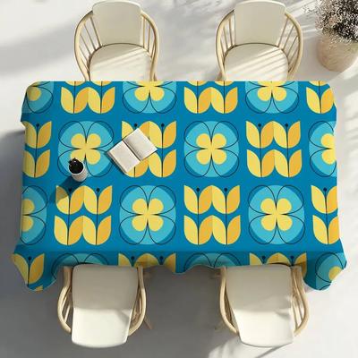 Blue Green Block Print Table Cloth Party Decor Dining Room Home Kitchen Patios Waterproof Stain-Proof Table Cloth