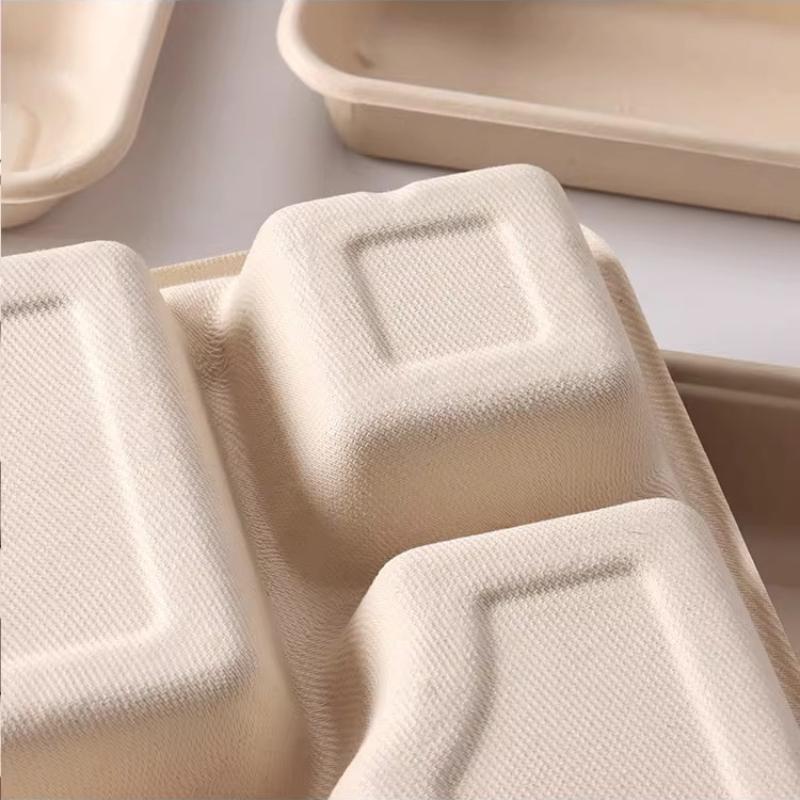 Waterproof Leak Proof Disposable Lunch Box Degradable Food Tray with Compartments Microwave and Refrigerated Not Easily Crushed