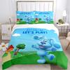 Blue Puppy & Friends Cartoon Print Bedding Set, Kids Educational Show Character Bed Linen(1 * duvet cover + 2 * pillowcase, without core)