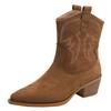 High Quality Embroidered Pointed Toe Shoes for Women Chunky Heel Knight Boots Retro Western Cowboy Short Boots Botas De Mujer