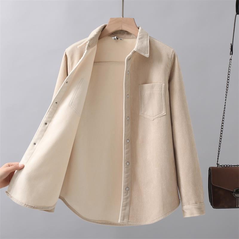 Thicken Velvet Plain Shirts Women Winter Warm Blouses and Tops Casual Corduroy Shirt Jacket Female Clothes Coat