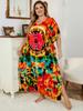 EDOLYNSA 2024 Bohemian Bunte V-ausschnitt Lose Kaftan Kleid Für Frauen Sommer Casual Plus Größe Batwing Ärmel Urlaub Langes Kleid Q1464