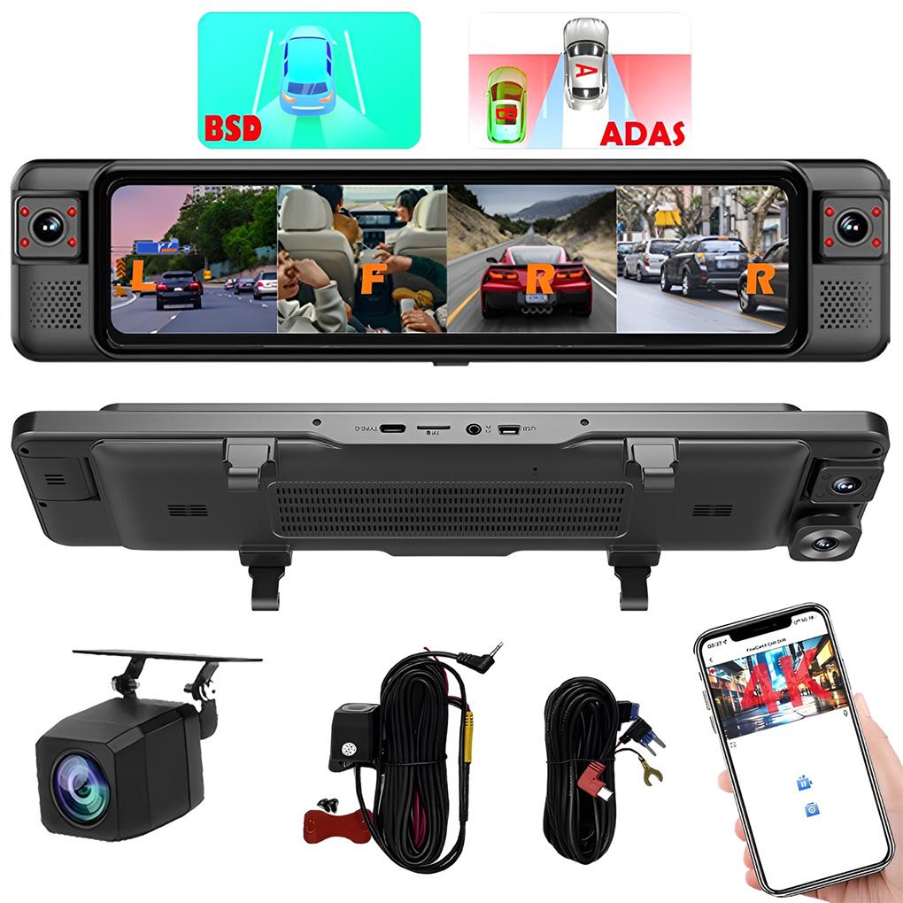 4k Car Dash Cam Touch Screen 4 Camera Dash Cam Reversing image HD Night Vision Parking Monitor Cam Support BSD/ADAS/G-Sensor