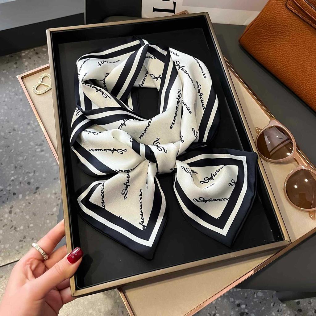 Small Silk Scarf Women's Spring and Autumn Thin Korean Version Versatile Thin and Narrow Long Scarf Tied Hair Temperament Square Scarf with Suit Shirt