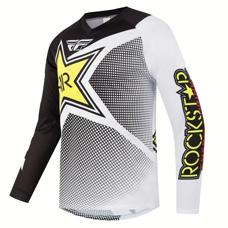 Mens Black Yellow White Colorblock V-Neck Long Sleeve T-Shirt With Star Print Outdoor Activities Running Gym Cycling