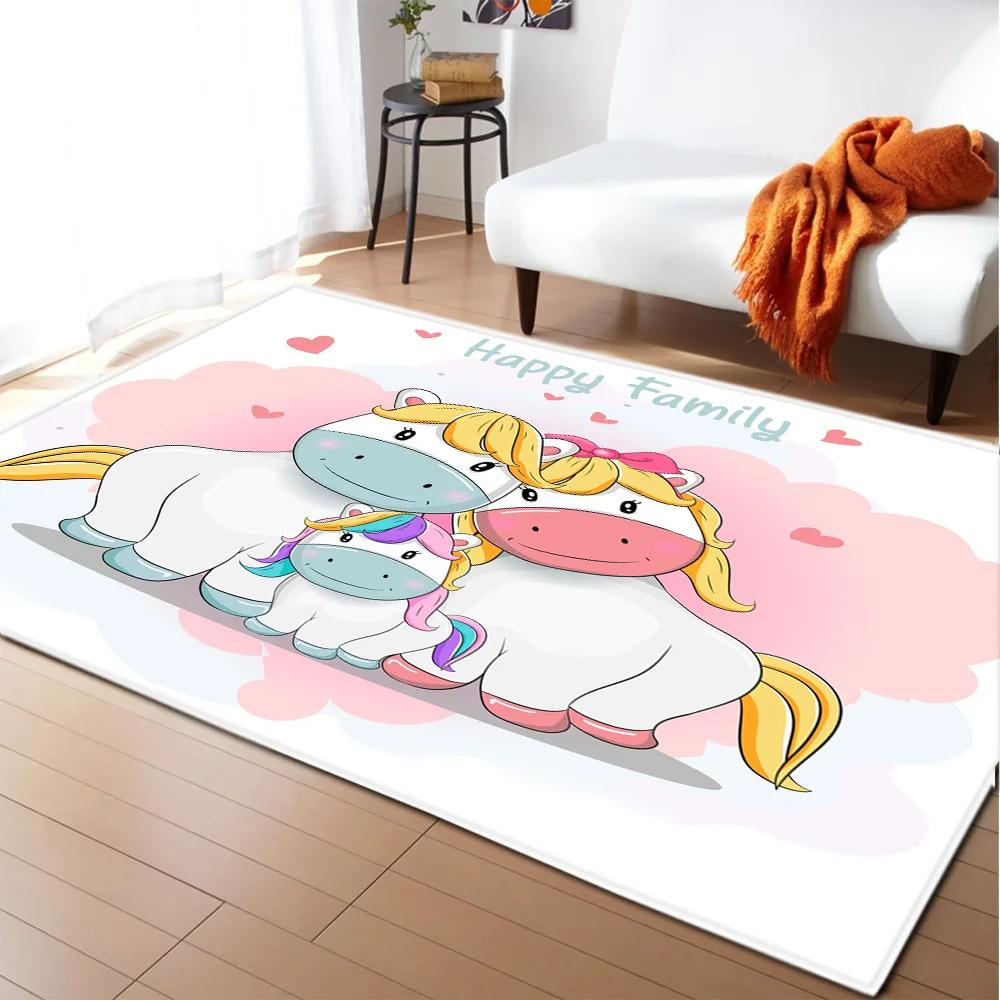 Kids Cartoon Unicorn Carpet Fantasy Animal Crawling Mat Doormat Living Room Area Rug Rainbow Shiny Girls Bedroom Soft Floor Mats