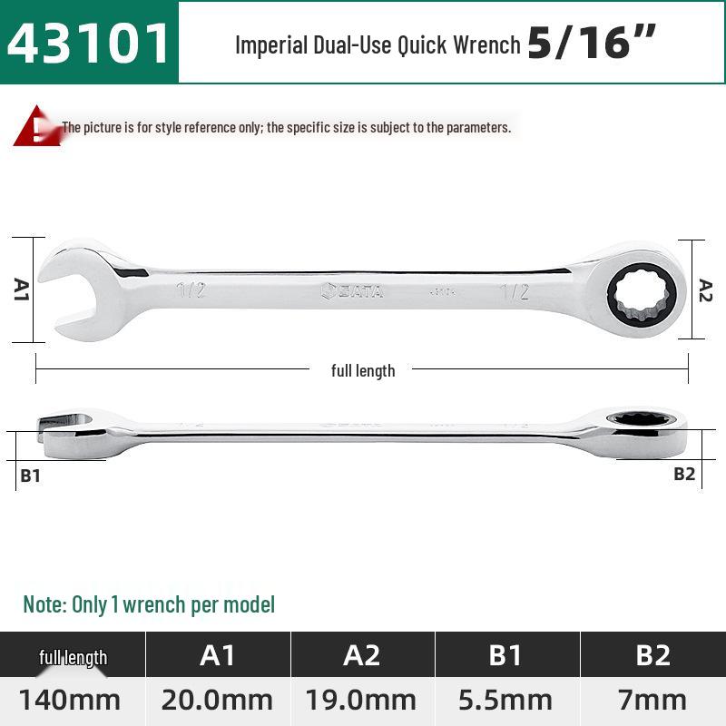 SATA 43101-43108 Inch Dual-Use Quick Release Multifunctional Ratchet Wrench