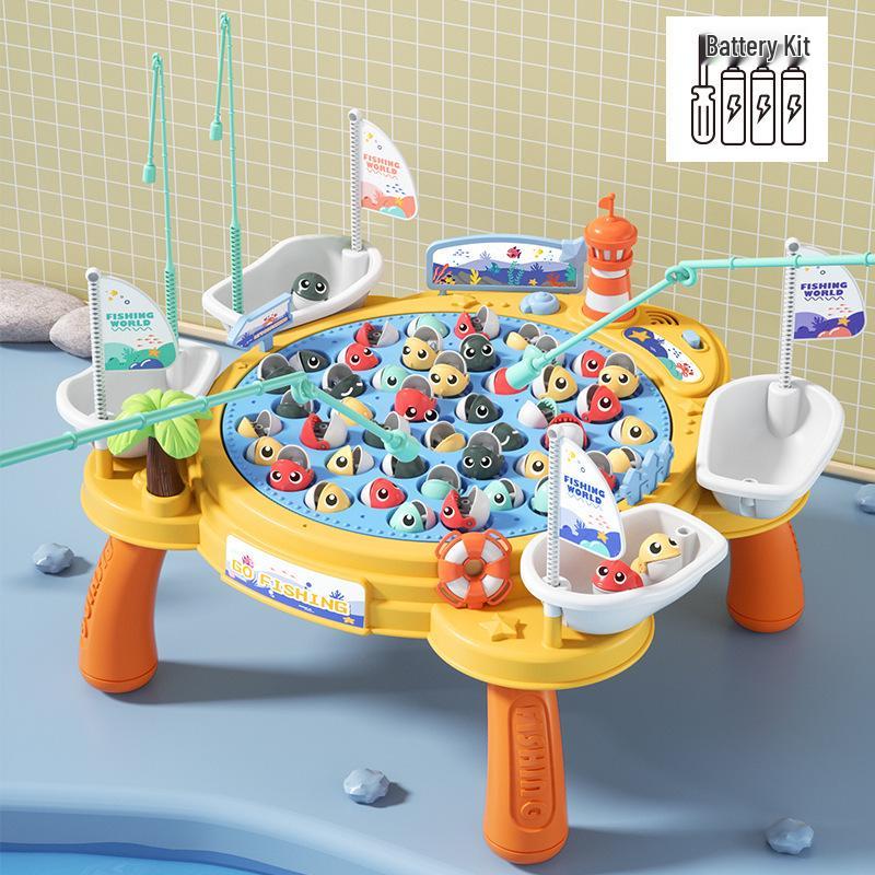 Children's Interactive Magnetic Fishing Toy with Lights & Music - Large Rotating Table for Early Education and Parent-Child Play