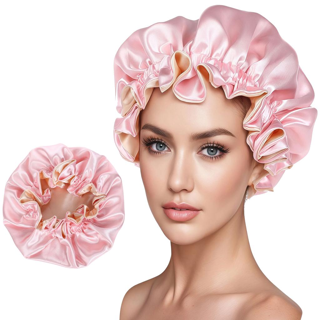1pc Two Tone Satin Hat Silk Bonnet for Sleeping Satin Bonnets Double Layer Reversible Hair Cap Bonnet for Women Long Curly Braid