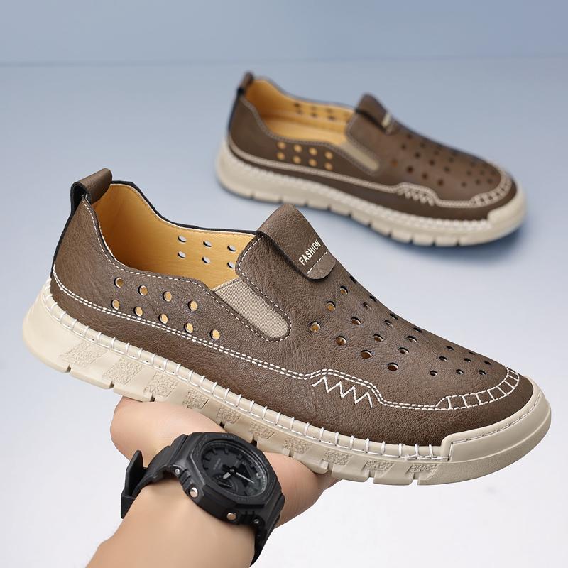 Fashion Casual Leather Men Loafers Handmade Slip-on Lazy Flats  Breathable Male Walking Driving Shoes Outdoor Treking Footwear Moccasins