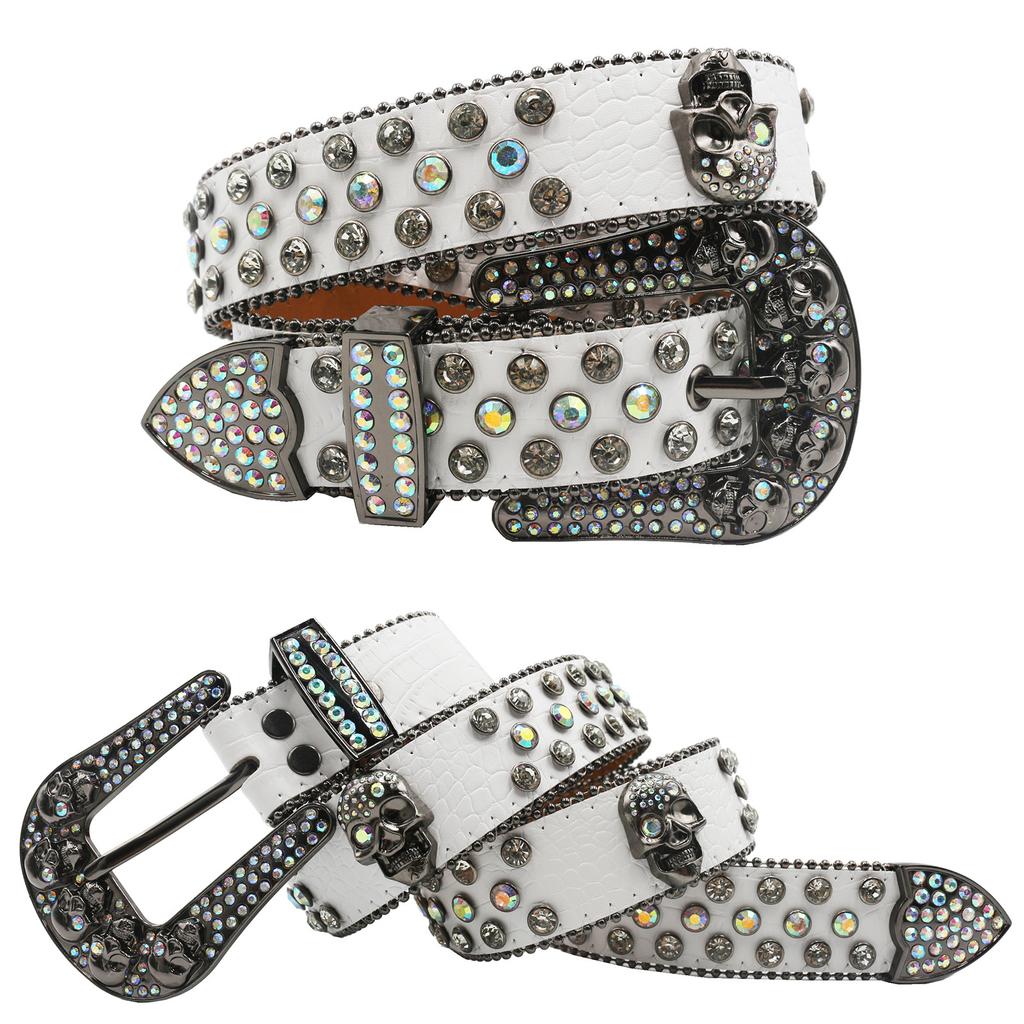 BB Belt European and American Dark Carved Buckle Rhinestone Inlay Belt Ins Sequin Punk Hip-hop Rivet Decorative Belt