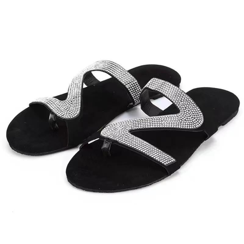 Sexy Frauen Sandalen Sommer Strand Flacher Mund Strass Damen Modenschau Bequeme Leichte Schuhe Sandalias Femininas