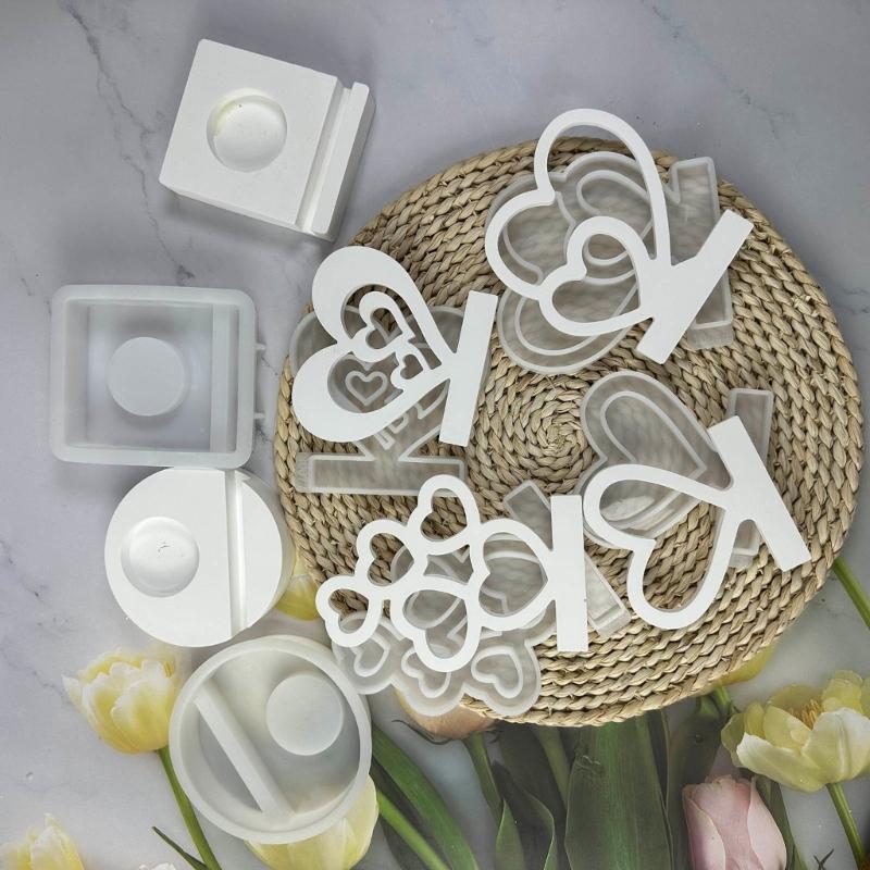Heart Candlestick Molds Love Heart Candle Holder Molds with Base for DIY Craft Tealight Candle Holder Room Decorations