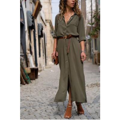 Nova moda feminina primavera e verão temperamento deslocamento respirável e confortável camisa sexy vestido de saia longa