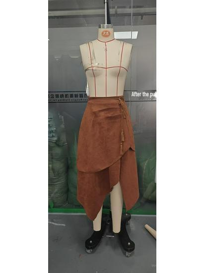 2025 Kaffee-Wildleder Schnür-A-Linien-Rock - Damen Herbst Slim Fit