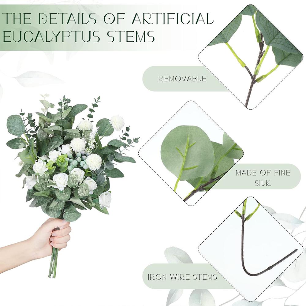 30/60/120Pcs Artificial Eucalyptus Leaves Stems Bulk 3 Kinds Mixed Silver Dollar Eucalyptus Bouquets Floral Wedding Home Decor