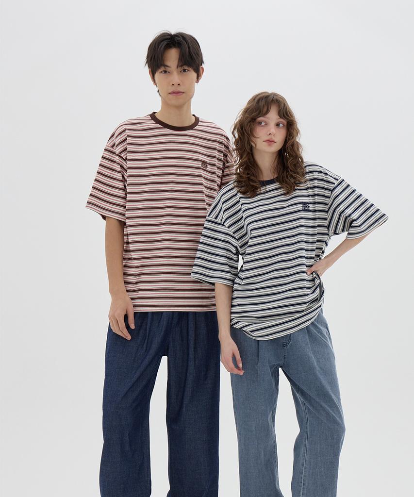 URBANAGE Multi-Stripe Oversized Short Sleeve_Brown
