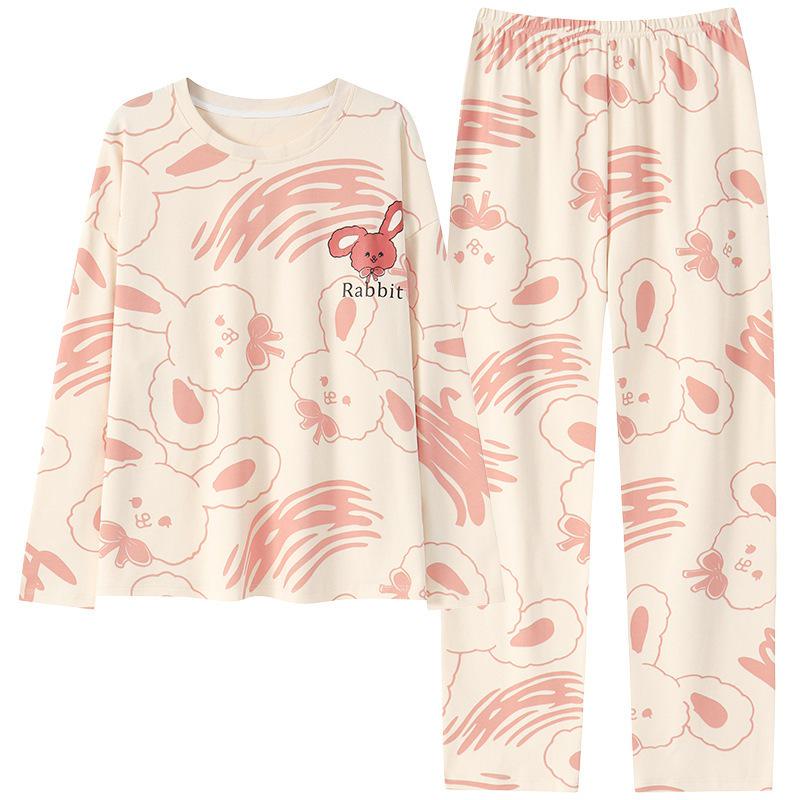 Women's 2025 Long-Sleeve Cartoon Pullover Pajamas with Chest Pad - Versatile Cotton Set for Indoor/Outdoor Wear (Autumn/Winter).