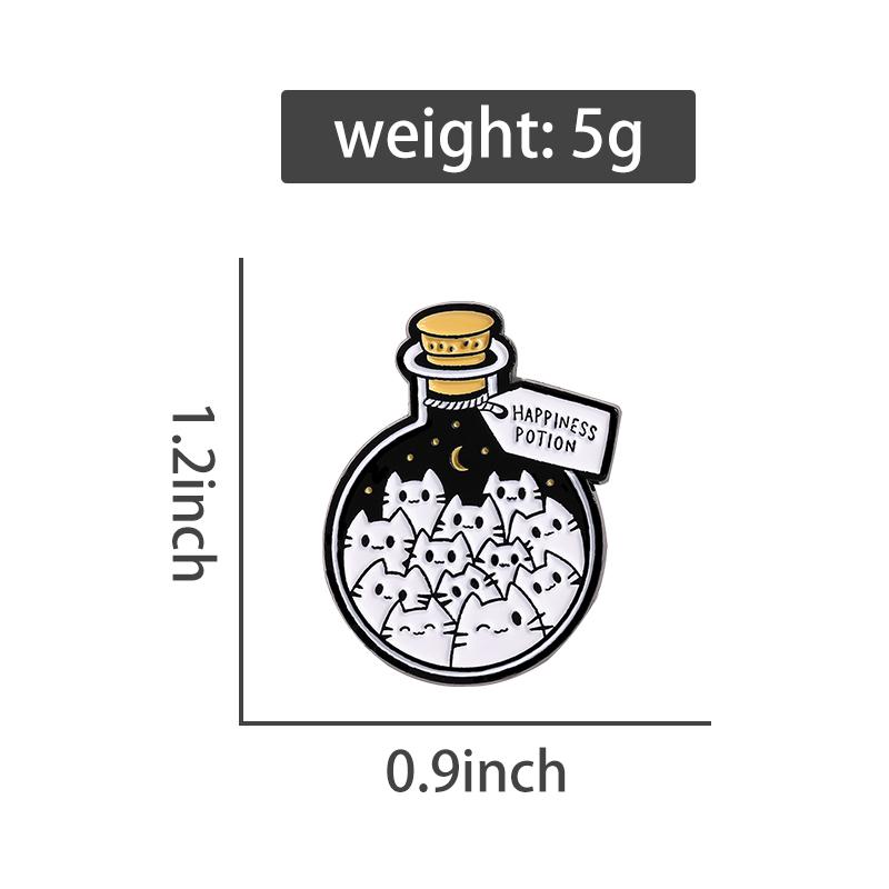 Cartoon Cat Happiness Potion Enamel Pin, Cat Lover Metal Brooch, Lapel Backpack Badge, Creative Jewelry Gift